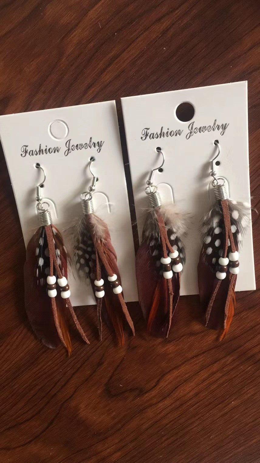 Wholesale Fashion Feather Large Exaggerated Long Retro Earrings